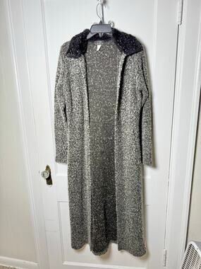 Vintage Y2K Eye Candy Gray Boho Faux Fur Duster Cardigan Whimsygoth Fairy L